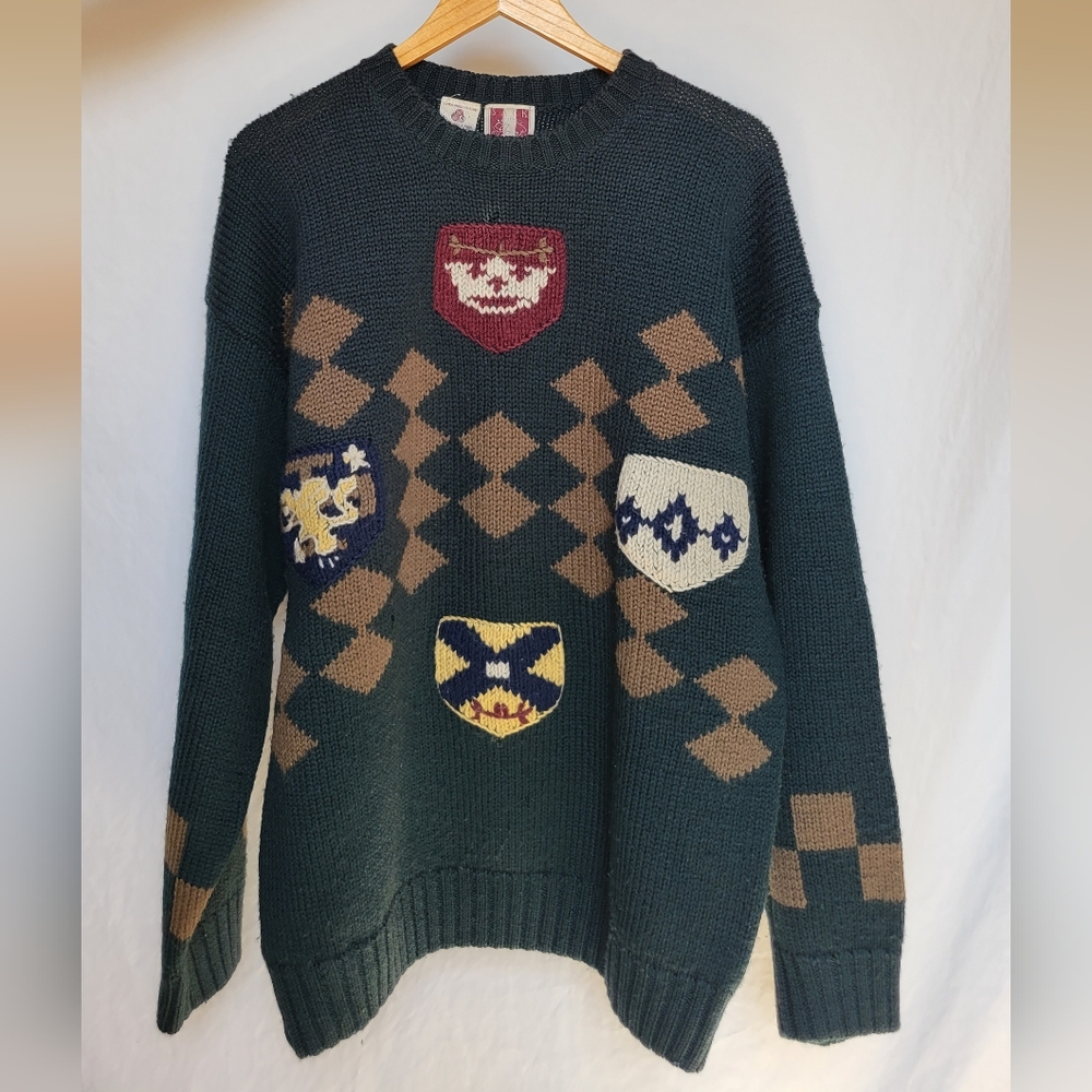 Green Grandpa Oversized Wool Sweater Unique Vintage Old Money Grunge